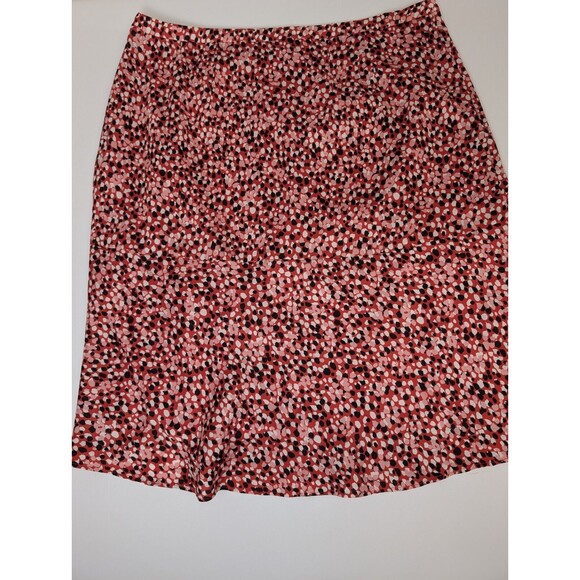 Talbots Skirt Red Fluttery 14 Petite Lined Side Zipper Black White Pink Flecks - Picture 1 of 8